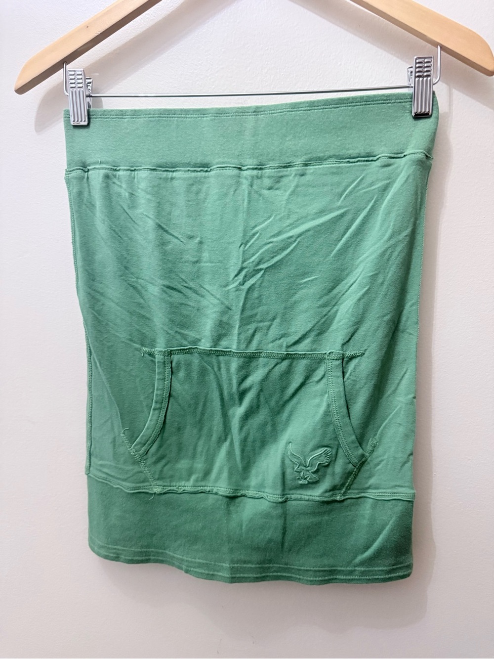 Y2K American Eagle AE Brat Green Strapless Tube Top Bella Swan Bubble Hem M